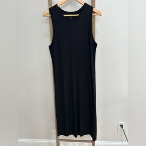 Banana Republic Black Ribbed MIDI Dress Versatile Contemporary Women Size L NWT
